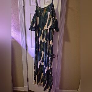SHEIN Green Leaf Print Maxi Dress